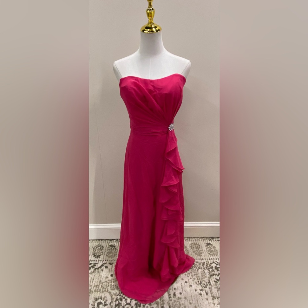 Jordan Pink Asymmetrical Ruched Strapless Gown